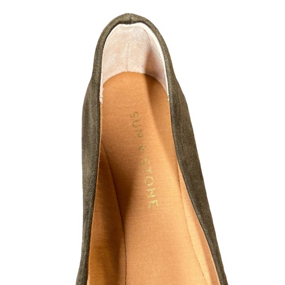 Sun + Stone Womens Eliana Faux Suede Slip on Ballet Flat Green Left Shoe Only - Picture 3 of 10